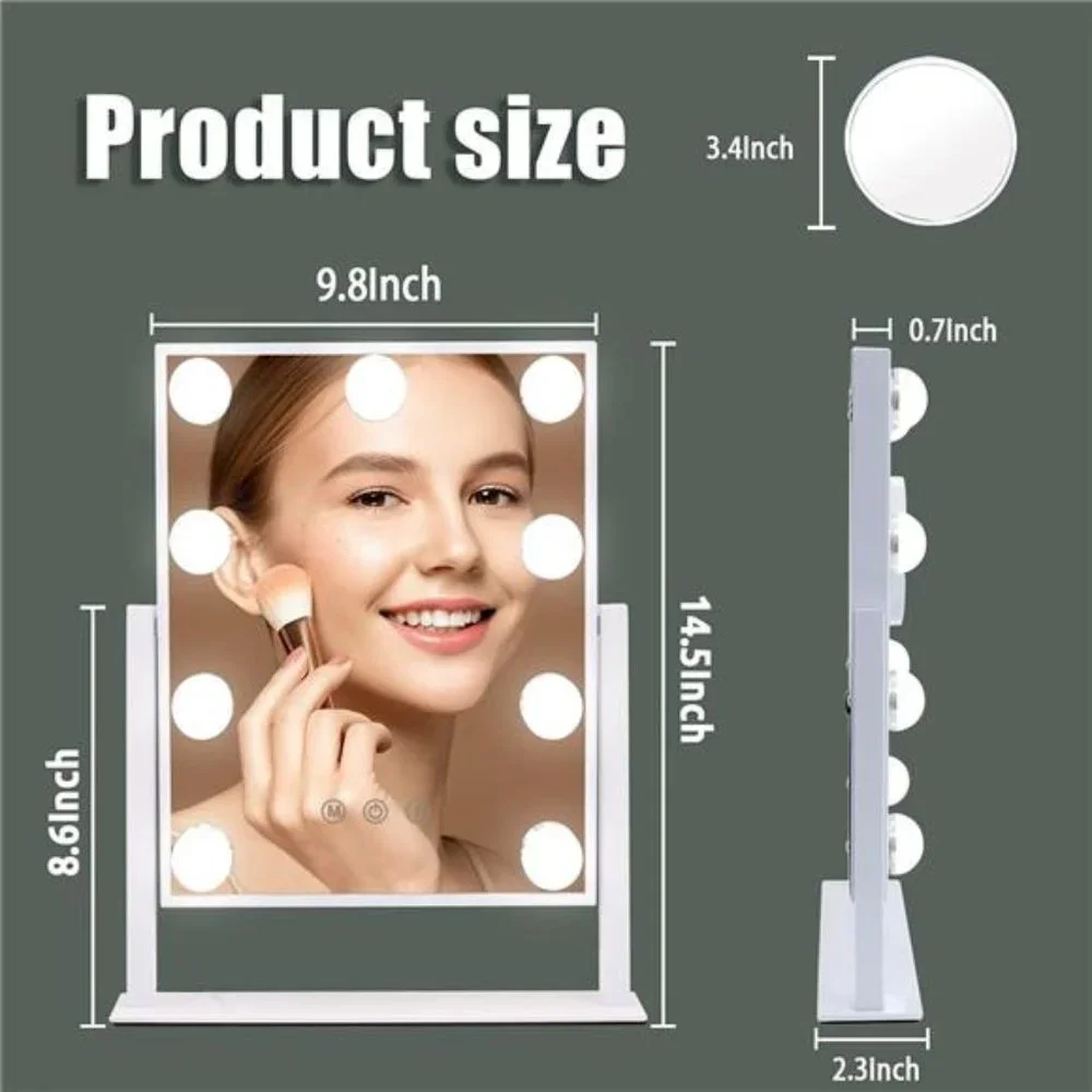 Vanity Mirror with Lights Lighted Vanity Mirror with 9 LED Bulbs Tabletop